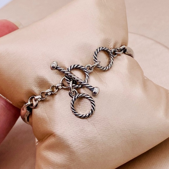 EUC Vintage 925 Sterling Silver Green Turquoise Toggle Bracelet - Picture 10 of 15